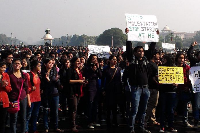Protests in Delhi regarding the gangrape and murder of a woman named 'Nirbhaya' by sections of the media.