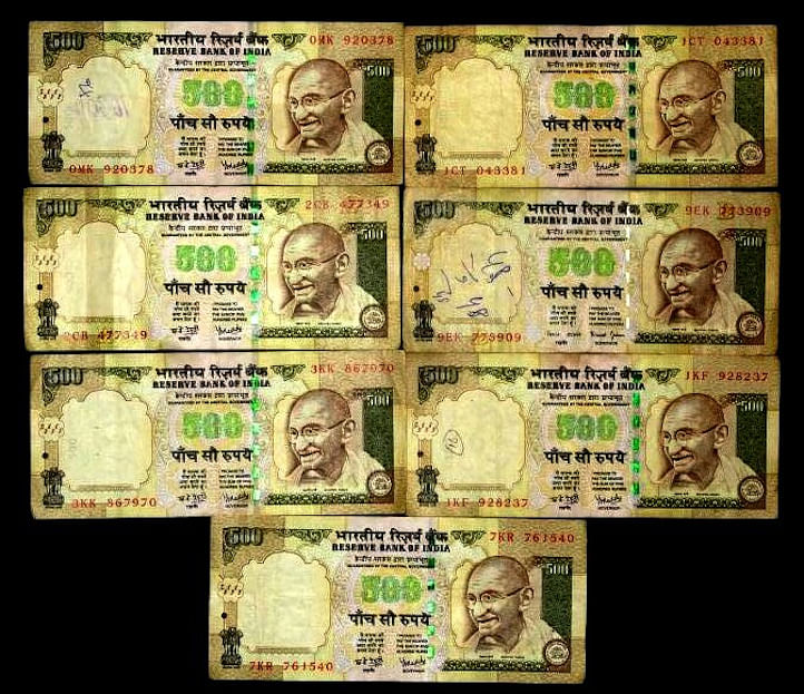 The Rs 500 notes that were demonetised by the Reserve Bank of India 