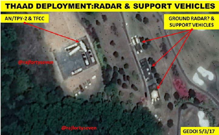 Satellite Image of radar and support vehicles