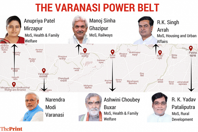 The graphic shows how five ministers in the Union Cabinet hail from around Varanasi