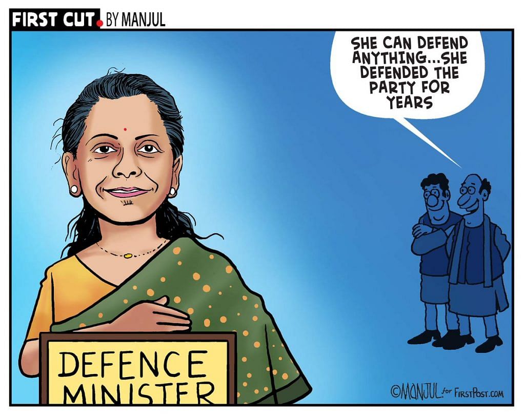Cartoon by Manjul on Nirmala Sitharaman as defence minister