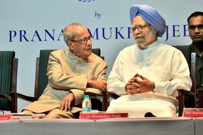 Pranab Mukherjee with Manmohan Singh during the launch of the former's book.