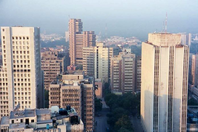 Skyline with skyscrapers in Delhi