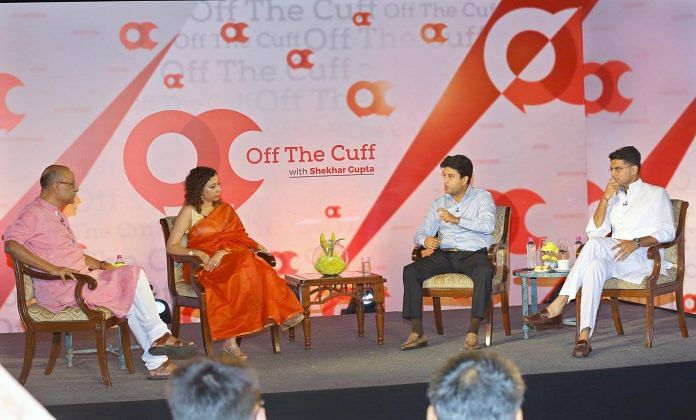 Shekhar Gupta, Ruhi Tewari with Sachin Pilot and Jyotiraditya Scindia on OTC
