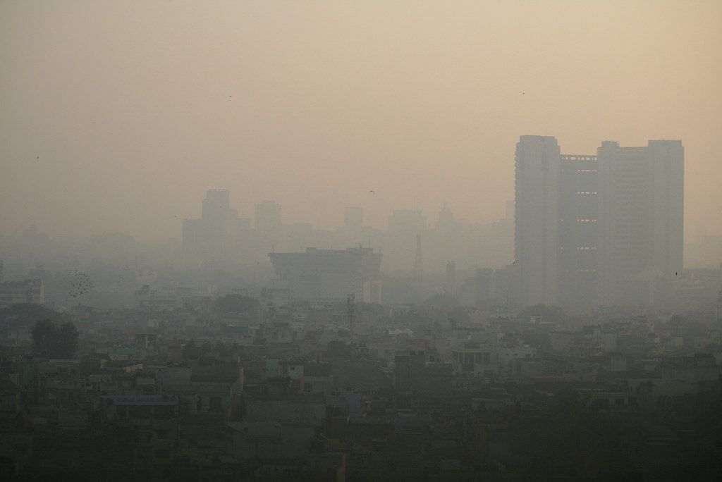 View of hazy polluted cityscape