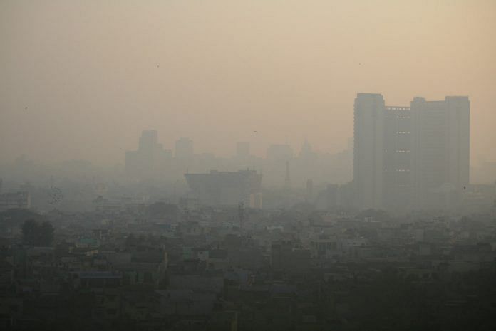 View of hazy polluted cityscape