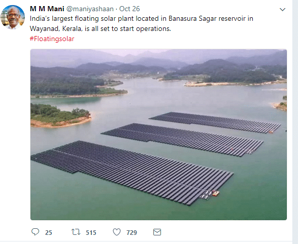 The photo shared by the Kerala Power Minister on Twitter
