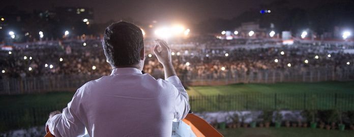 Rahul Gandhi addressing a crowd