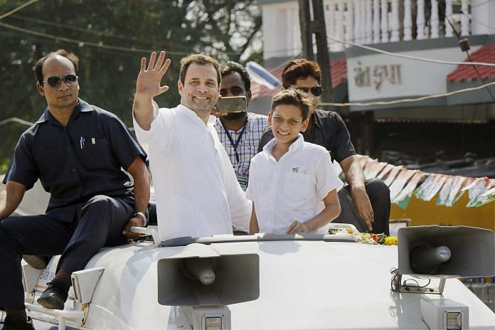 Rahul Gandhi waves to voters in Gujarat