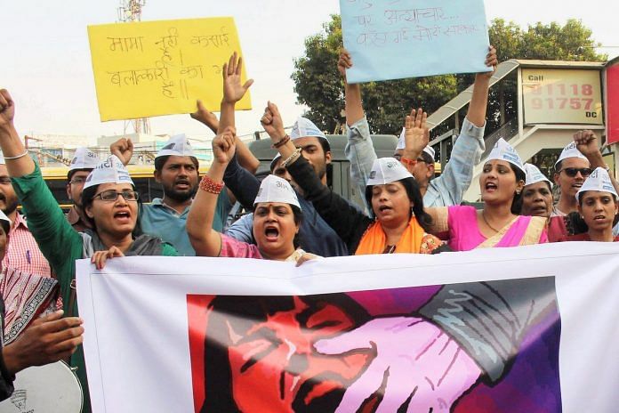 A protest after a recent case of rape in Bhopal.