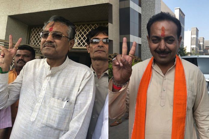 BJP candidate from Jamnagar (Rural) Raghavji Patel (left) and BJP candidate from Jamnagar (North) Dharmendrasinh Jadeja (right)