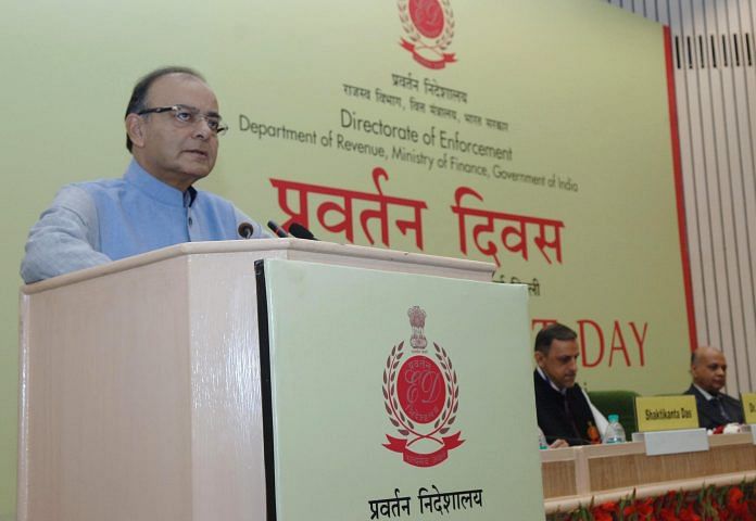 Union Minister for Finance Arun Jaitley addressing a function organised by the Enforcement Directorate.