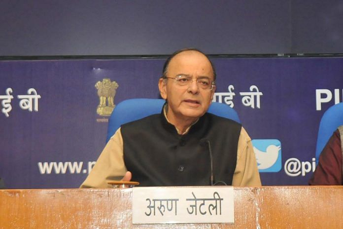 Arun Jaitley at a press conference on the Ease of Doing Business rankings