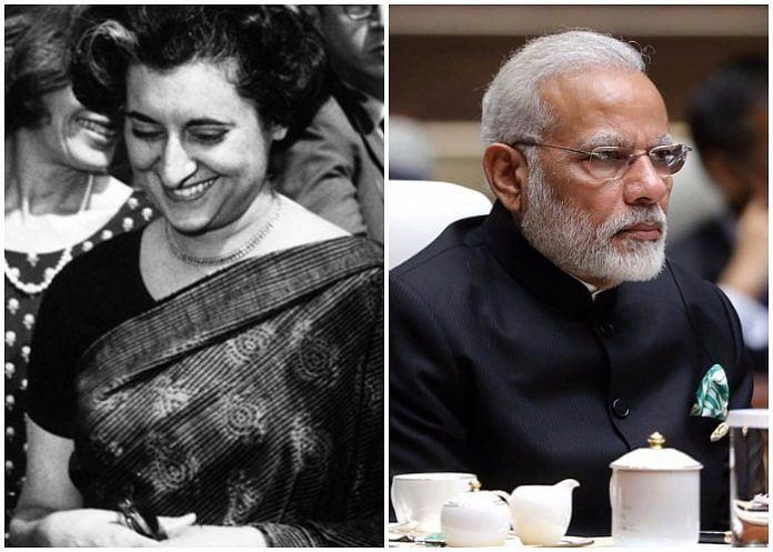 Portraits of Indira Gandhi and Narendra Modi