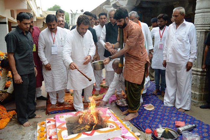 Rahul Gandhi during a visit to a temple in Gujarat