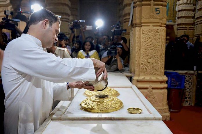 Congress vice President Rahul Gandhi offering prayers at the Somnath Temple