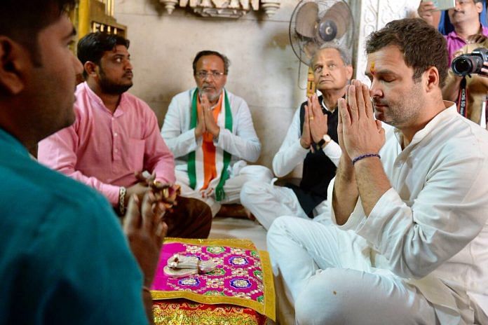 Rahul Gandhi at a temple in Gujarat