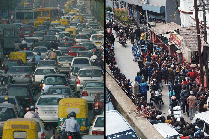traffic jam and crowd