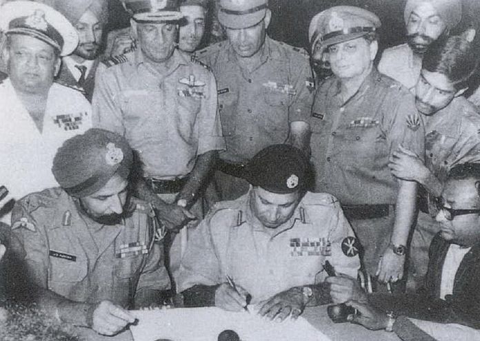 Pakistan Army signing the Instrument of Surrender in Dhaka in 1971
