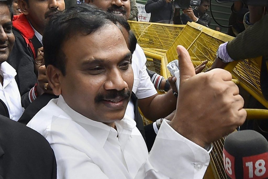 Former Union telecom minister A. Raja after being acquitted in the 2G scam case
