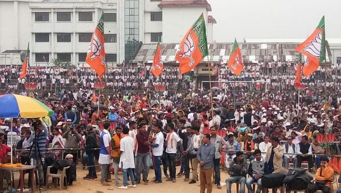 BJP supporters at a rally in Tripura
