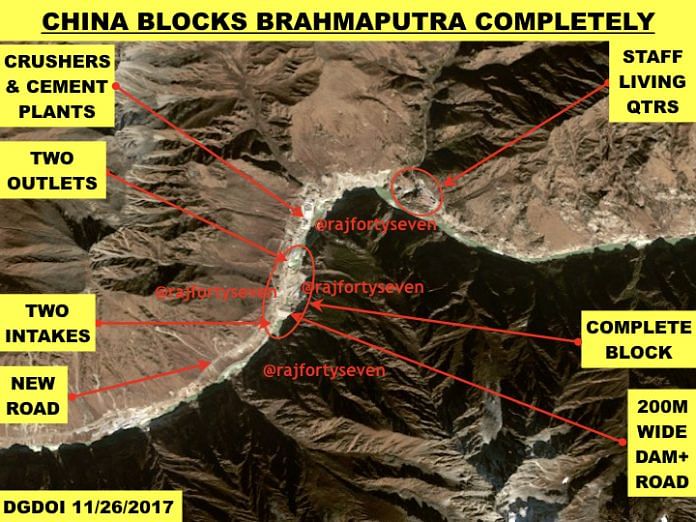 Satellite photo of China blocking Brahmaputra river