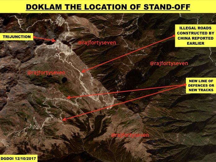 Satellite image showing stand off area at Doklam