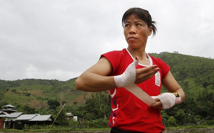 Mary Kom during her morning practice session in Games Village in Imphal, India
