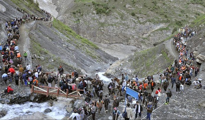 Hindu pilgrims seen on their way to the Amarnath cave.