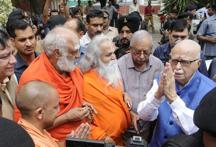 BJP senior leader LK Advani meets UP Chief Minister Yogi Adityanath along with Vedanti Jee Maharaj and main priest of Ayodhya Dharmdas