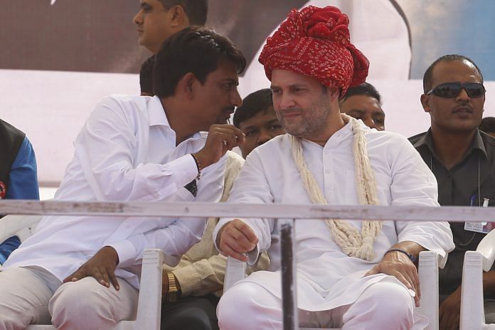 Other Backward Class leader Alpesh Thakor with Congress president Rahul Gandhi