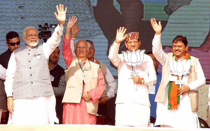 Narendra Modi with party senior leader & MP Shanta Kumar with other leaders
