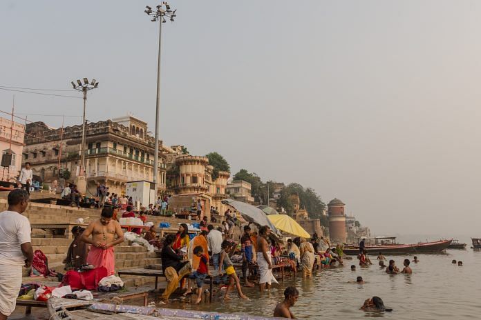 People bathing near Assi Ghat, Varanasi