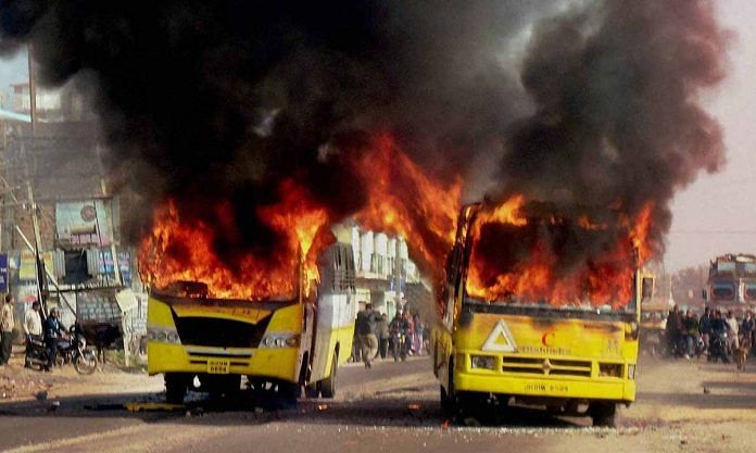 two buses burning in Karnataka