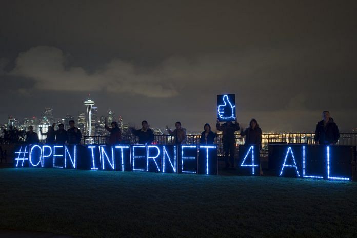 Open Internet for All lit up sign
