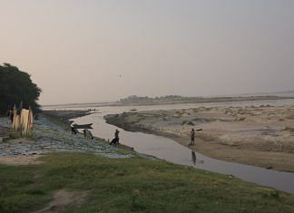 Animal hides used by tanneries being dried on the banks of Ganga