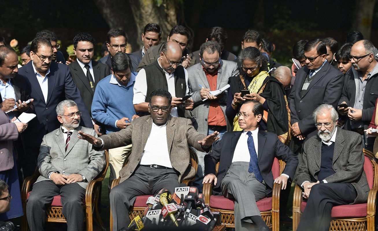 Latest news on SC judges press conference | theprint.in Supreme Court judge Chelameswar, Gogoi, Lokur and Joseph during a press conference