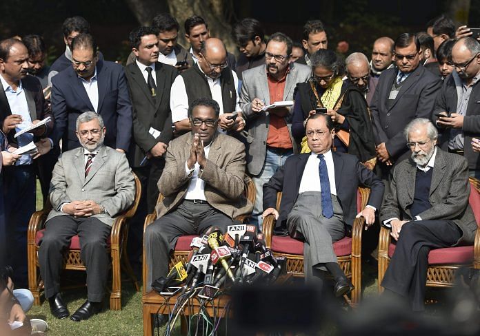 SC judge Jasti Chelameswar along with other judges addresses a press conference