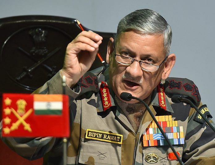 Bipin Rawat addresses a press conference