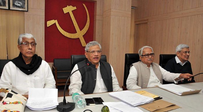 Sitaram Yechury, Manik Sarkar, Biman Bose and Prakash Karat during CPI(M)'s central committee meeting in Kolkata