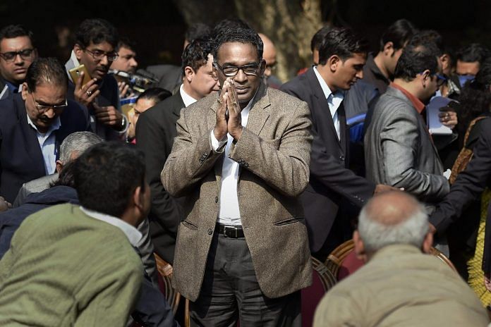 Supreme Court judge Jasti Chelameswar during a press conference at his residence