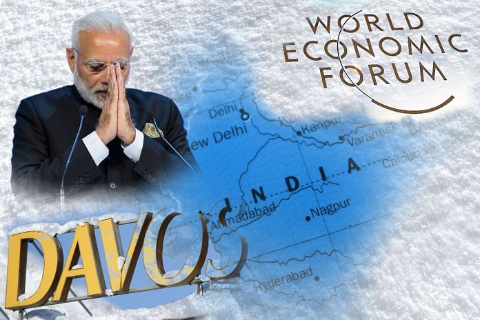 A graphic showing Narendra Modi and the World Economic Forum at Davos