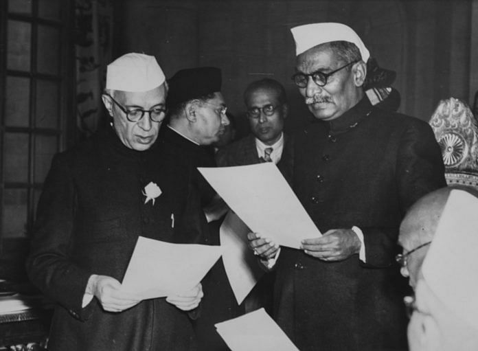 Rajendra Prasad swearing in new Prime Minister Jawaharlal Nehru as India becomes a republic, January 30th 1950