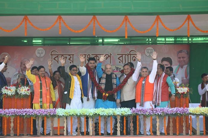 BJP national president Amit Shah addressing a rally in Tripura