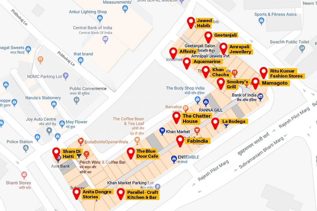 A map showing all the establishments in Khan Market that faced action during a sealing drive
