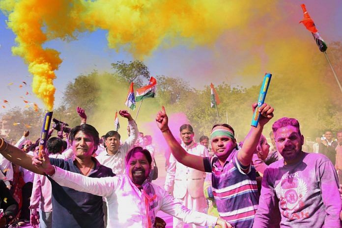 Congress supporters celebrating win in Rajasthan