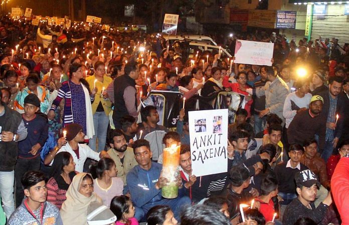 File photo of a candle march for Ankit Saxena in 2018 | Photo: PTI
