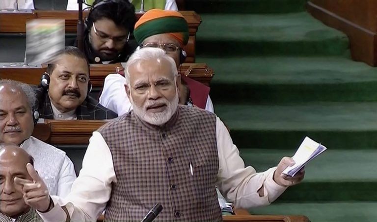 How many times did Narendra Modi talk about the Congress in his 90-minute-long speech?