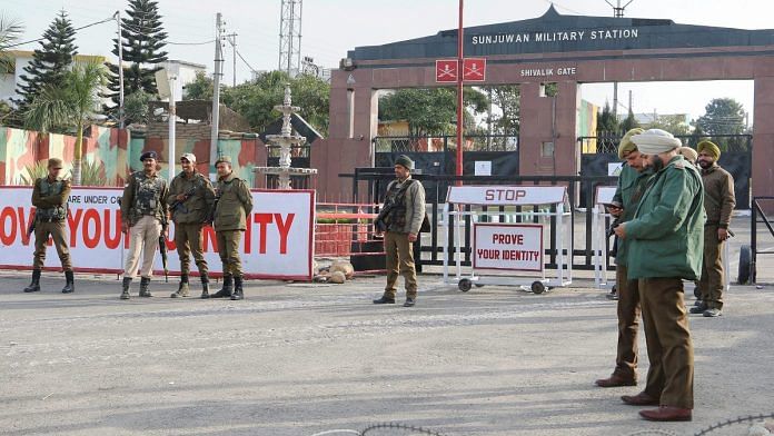 Security forces' personnel deployed at Sunjuwan Military Station during a terrorist attack