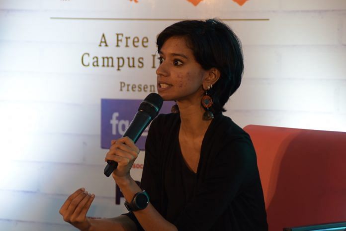 Sofia Ashraf, speaking at ThePrint's Democracy Wall at Jain University in Bengaluru